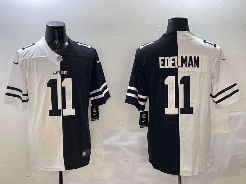 Men New England Patriots #11 Edelman White Black Fashion 2025 Nike Limited NFL Jersey style 1